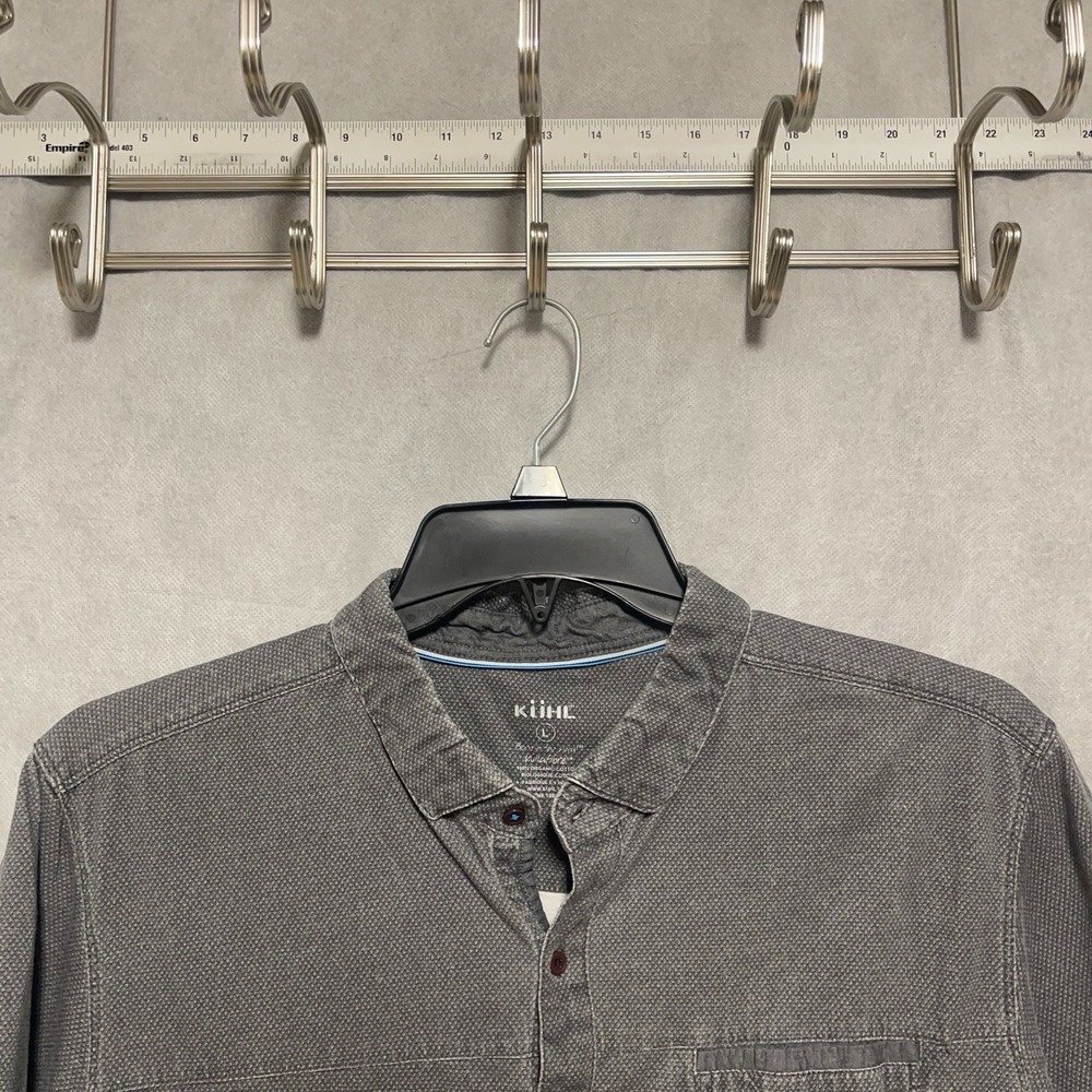 Kuhl Shirt Men‎ L Gray Organic Cotton Wildfibre S/S Outdoors Button Up Textured